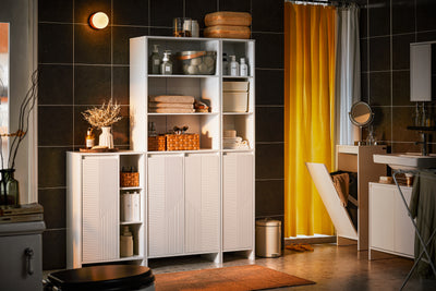 Vorverkauf | SoBuy | Hochschrank mit Wäschesack | Badschrank | Wäscheschrank | Badregal Weiß | BZR158-W