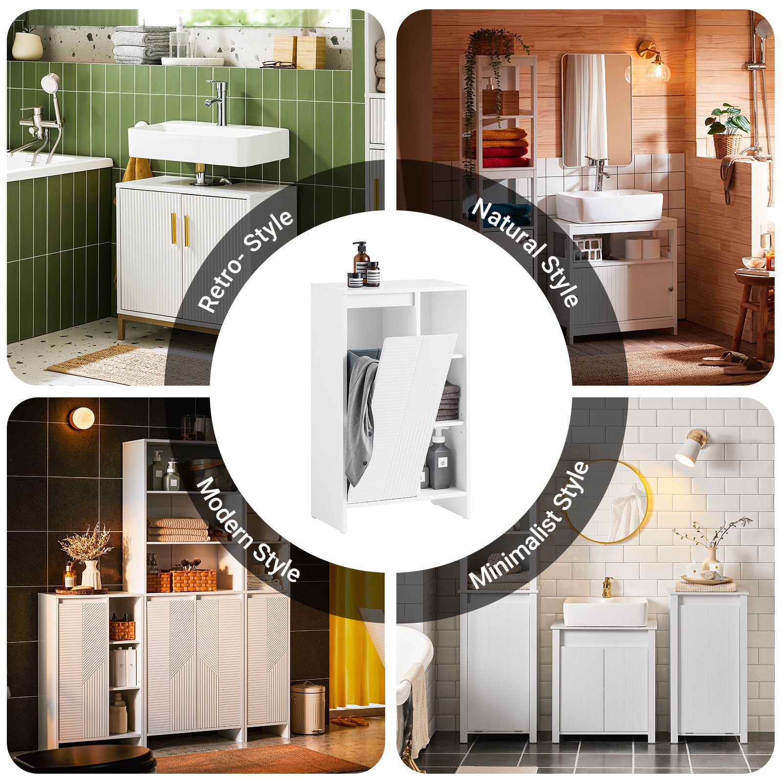 SoBuy | Wäscheschrank | Badschrank mit Wäschesack | Badkommode Weiß | BZR156-W