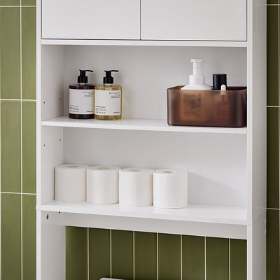 SoBuy | Toilettenregal | Waschmaschinenschrank | Badezimmerregal mit Schrank | Weiß | BZR165-W