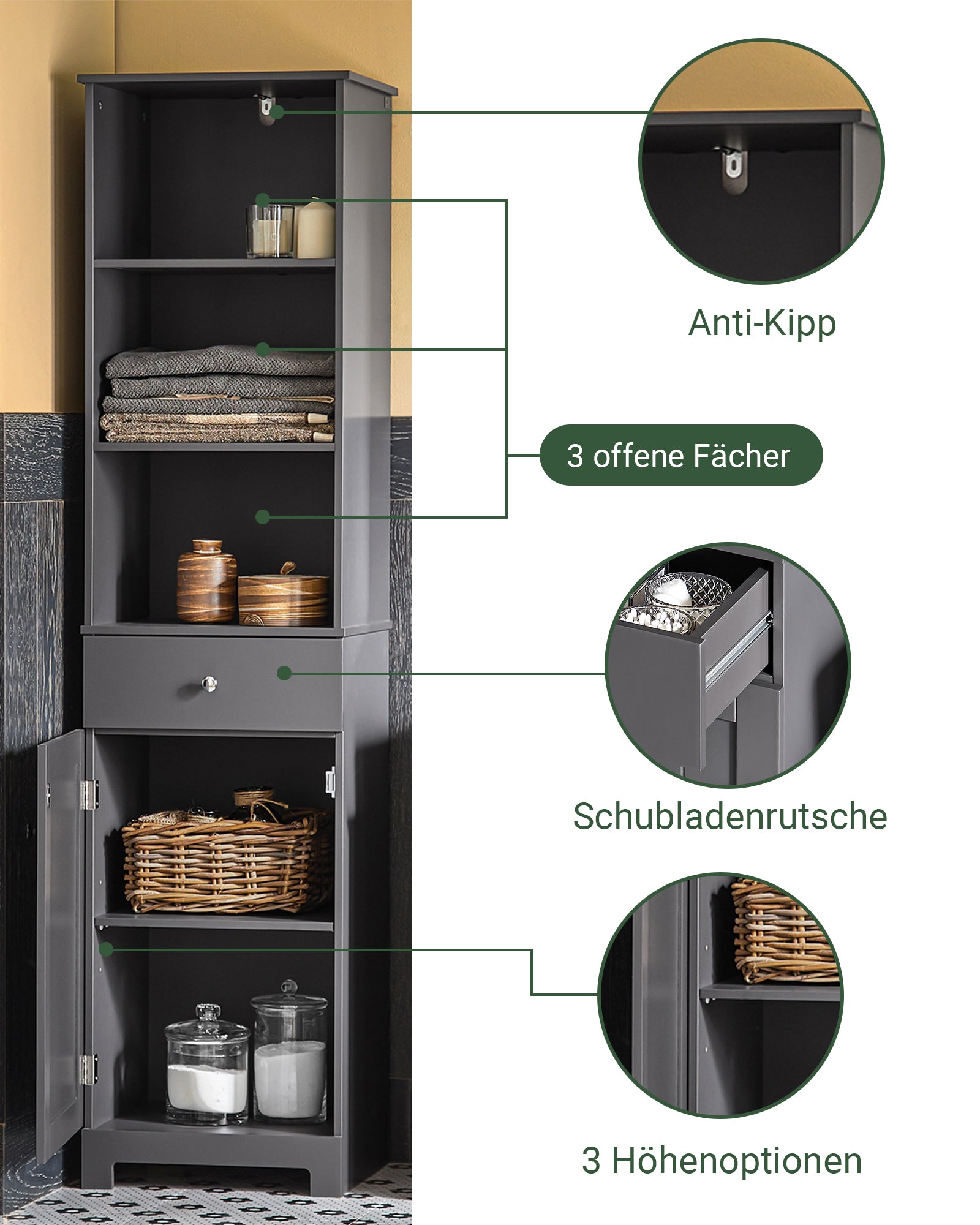 SoBuy | Bad Hochschrank | Badschrank | Badregal Dunkelgrau | BZR17-DG