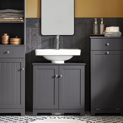 SoBuy | Waschbeckenunterschrank | Waschtisch | Badmöbel | Dunkelgrau | BZR18-II-DG