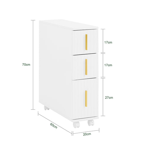 SoBuy | Nischenregal mit 3 Schubladen | Küchenregal schmales | Rollwagen | BZR183-W