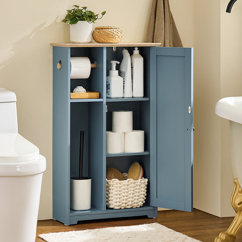 SoBuy | Badkommode mit Toilettenrollenhalter | Badschrank schmales | Sideboard Blau | BZR189-HG