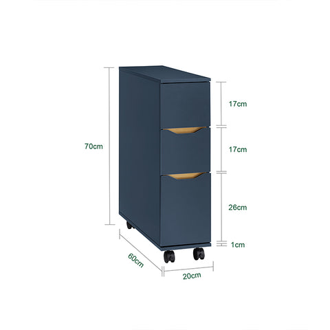 SoBuy | Nischenregal mit 3 Schubladen | Aufbewahrungsschrank mit Rollen | Blau | BZR191-B