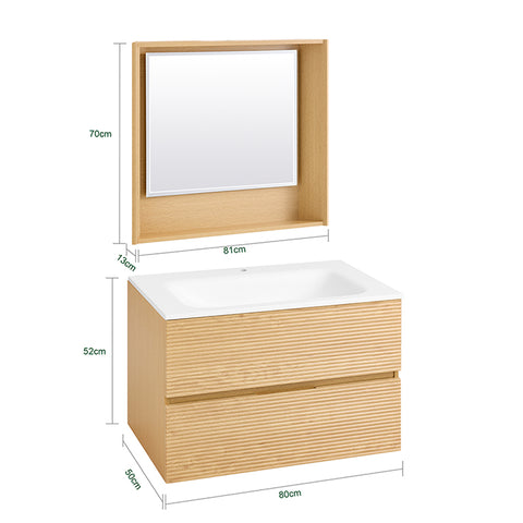 SoBuy | Waschbeckenunterschrank | Wandspiegel | Badmöbel Set Natur | BZR198-N