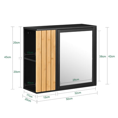 SoBuy | Badezimmerschrank hängend | mit Spiegel und seitlichen Fächern | 50x20x45cm | Schwarz | BZR204-SCH