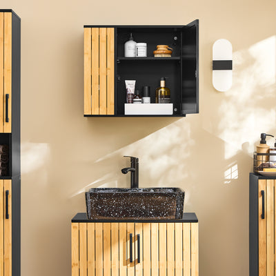 SoBuy | Badezimmerschrank hängend | mit Spiegel und seitlichen Fächern | 50x20x45cm | Schwarz | BZR204-SCH