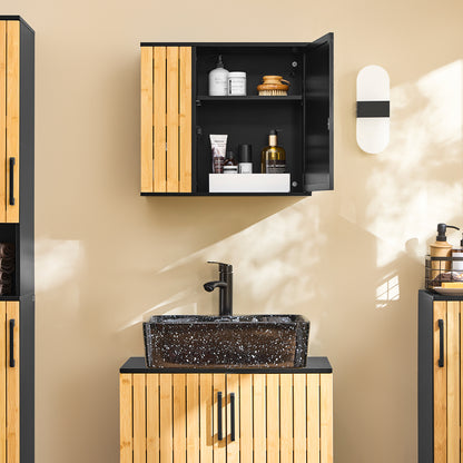 SoBuy | Badezimmerschrank hängend | mit Spiegel und seitlichen Fächern | 50x20x45cm | Schwarz | BZR204-SCH