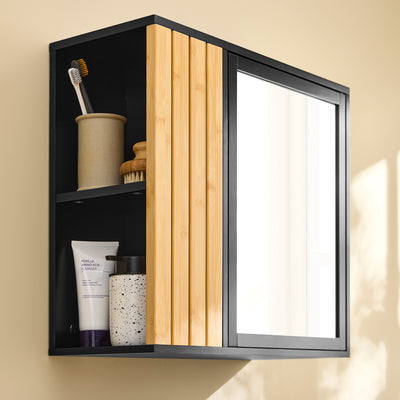 SoBuy | Badezimmerschrank hängend | mit Spiegel und seitlichen Fächern | 50x20x45cm | Schwarz | BZR204-SCH
