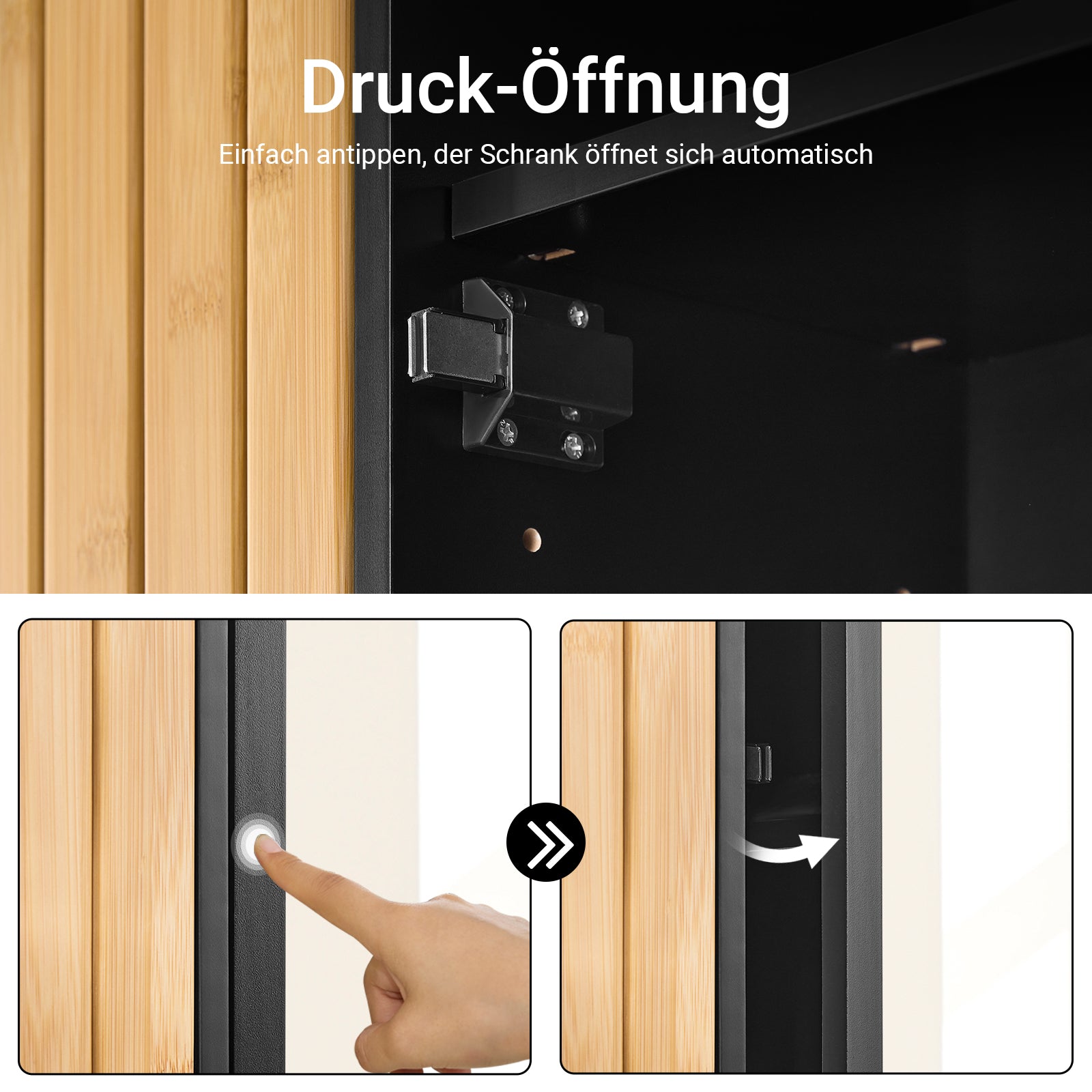 SoBuy | Badezimmerschrank hängend | mit Spiegel und seitlichen Fächern | 50x20x45cm | Schwarz | BZR204-SCH