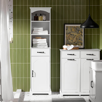 SoBuy | Badezimmerschrank | Hochschrank | 42 cm | mit verstellbaren Einlegeböden | schmaler Badschrank | Weiß | BZR206-W