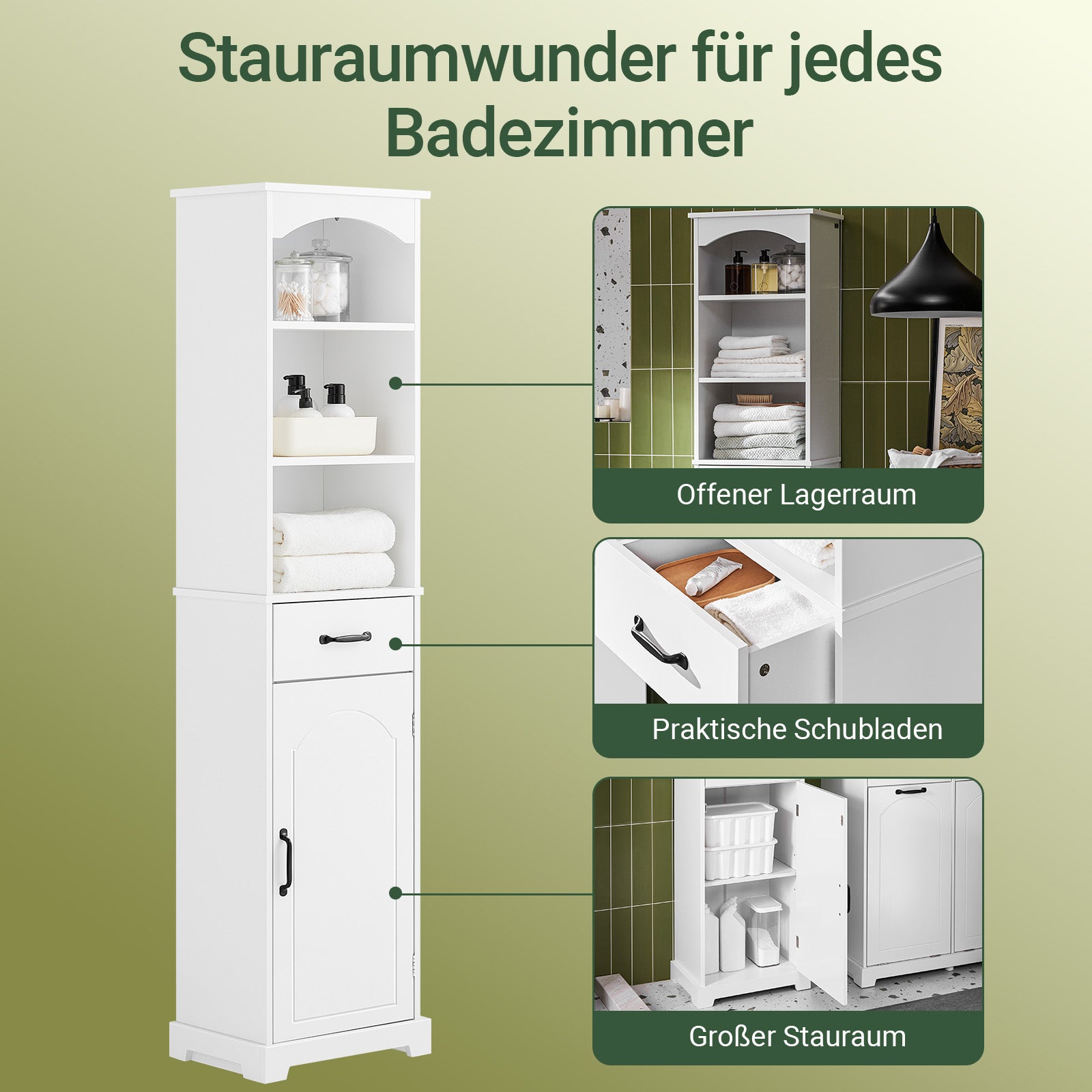 SoBuy | Badezimmerschrank | Hochschrank | 42 cm | mit verstellbaren Einlegeböden | schmaler Badschrank | Weiß | BZR206-W