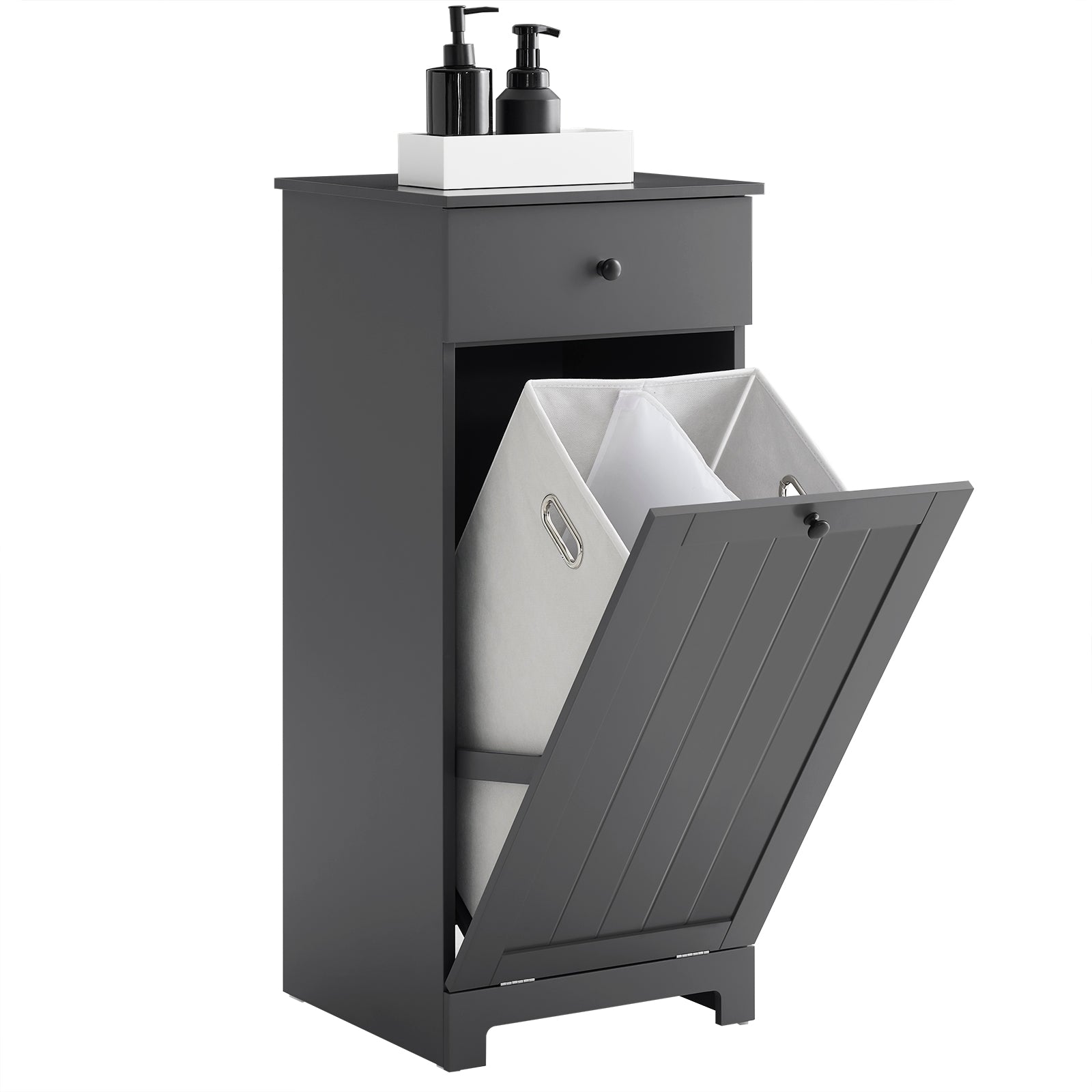 SoBuy | Wäscheschrank mit Wäschesack | Wäschesammler | Wäschekorb Dunkelgrau | BZR21-II-DG