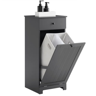 SoBuy | Wäscheschrank mit Wäschesack | Wäschesammler | Wäschekorb Dunkelgrau | BZR21-II-DG