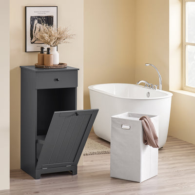 SoBuy | Wäscheschrank mit Wäschesack | Wäschesammler | Wäschekorb Dunkelgrau | BZR21-II-DG