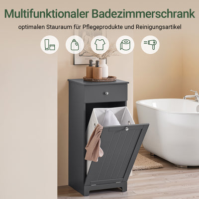 SoBuy | Wäscheschrank mit Wäschesack | Wäschesammler | Wäschekorb Dunkelgrau | BZR21-II-DG