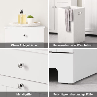 SoBuy | Wäscheschrank | mit Wäschesack | Wäschesammler | Wäschekorb Weiß | BZR21-II-W