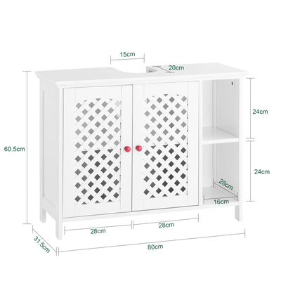 SoBuy | Waschbeckenunterschrank | Badezimmerschrank | mit 2 Türen & Offenem Regal | Weiß | BZR210-W