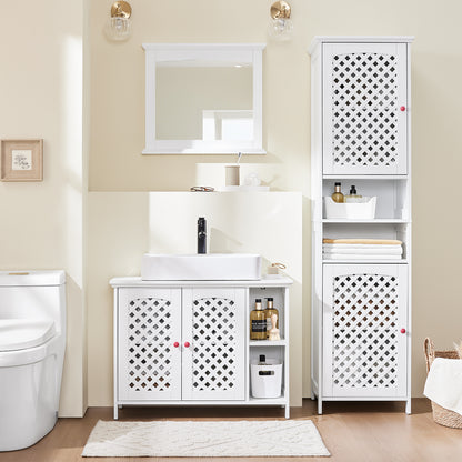 SoBuy | Badezimmerschrank Hoch Badschrank Schmal mit 2 Türen & Offenem Regal | Weiß 45x41.5x170cm | BZR209-W