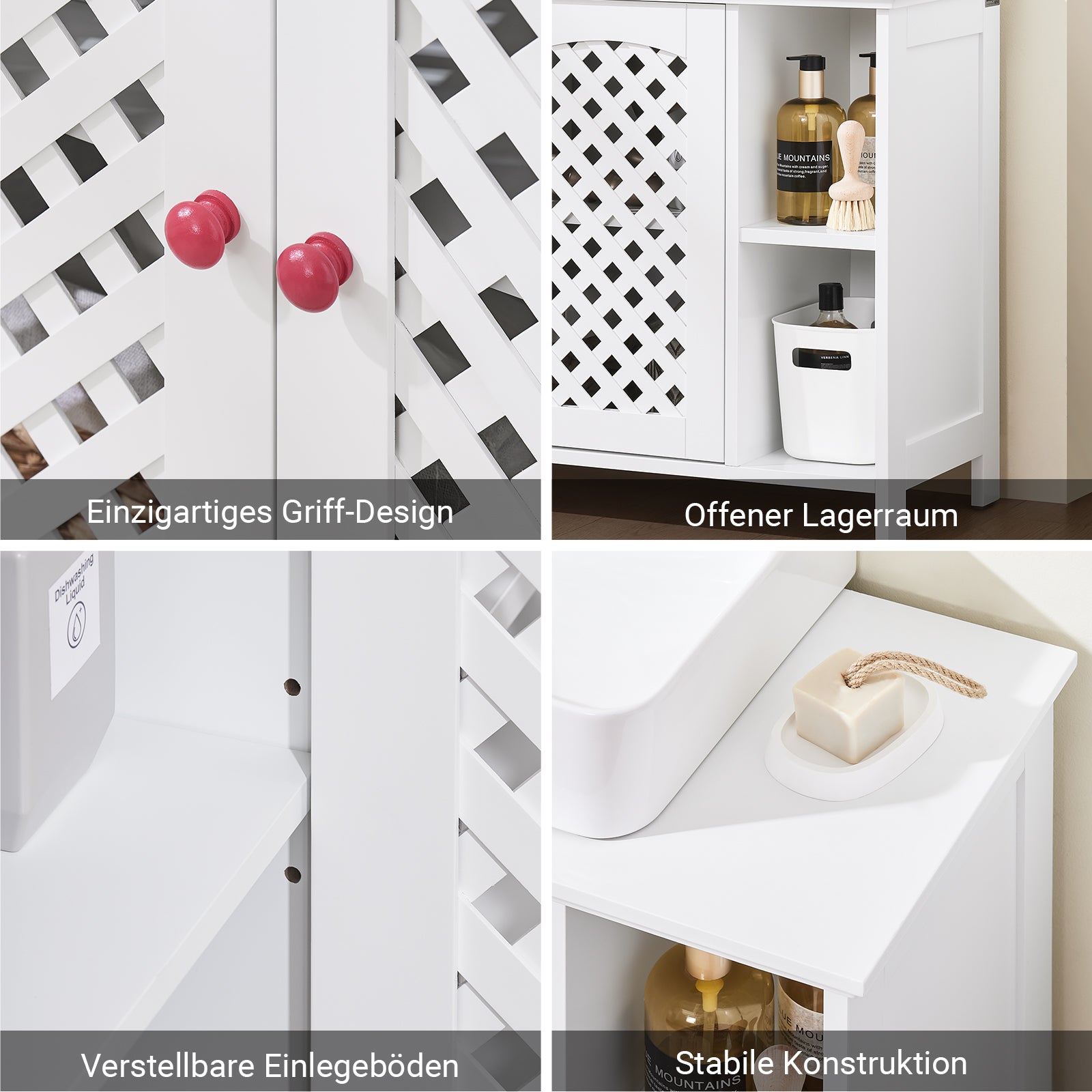 SoBuy | Waschbeckenunterschrank | Badezimmerschrank | mit 2 Türen & Offenem Regal | Weiß | BZR210-W