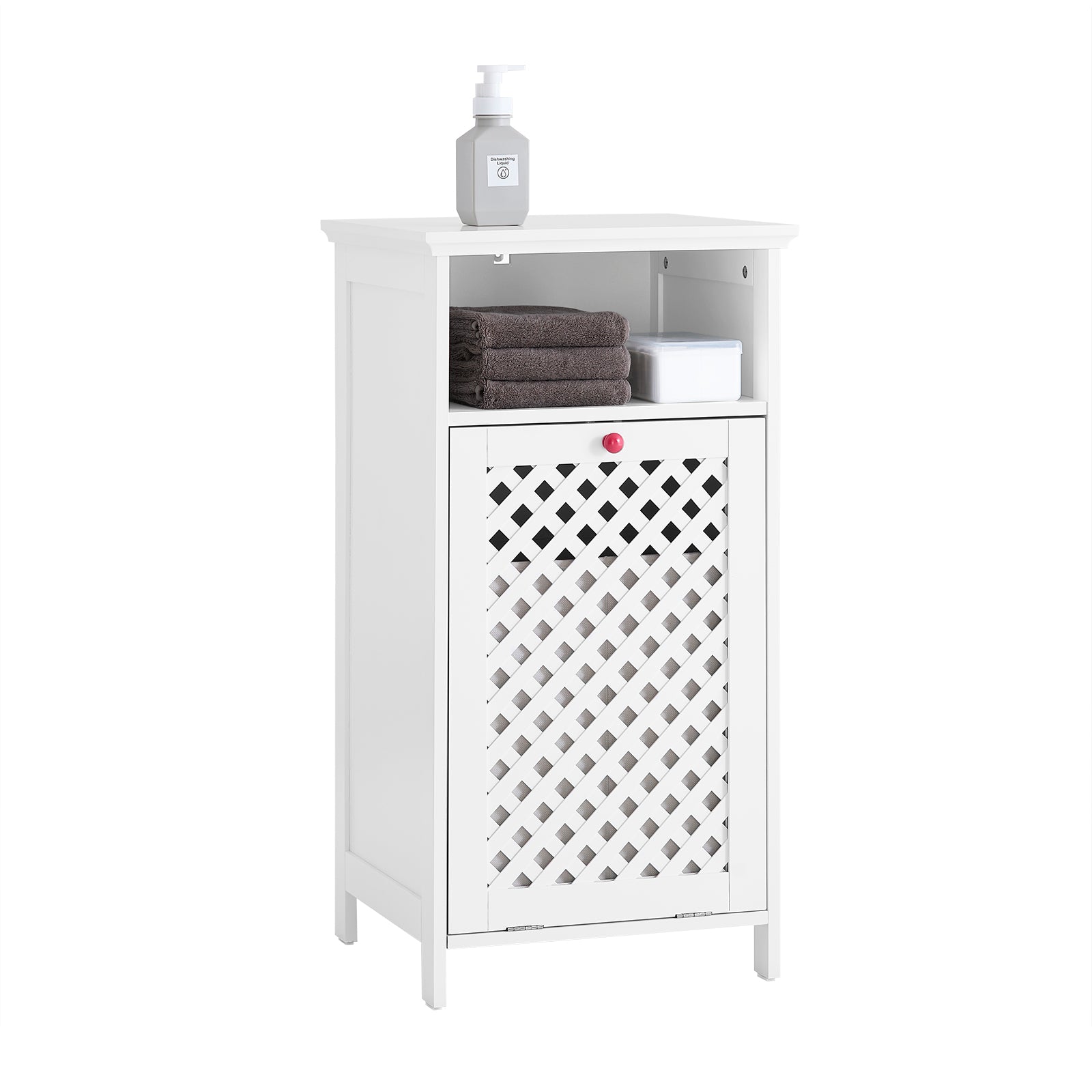SoBuy | Badezimmerschrank | mit Wäschekorb & Offenem Fach | Wäschesammler | Weiß | BZR211-W