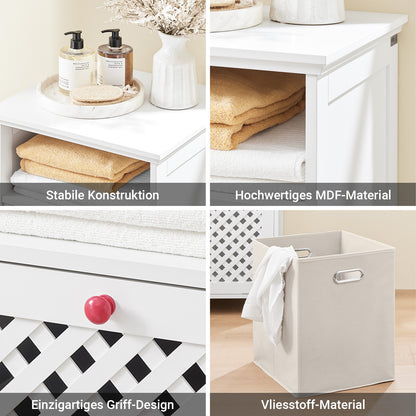 SoBuy | Badezimmerschrank | mit Wäschekorb & Offenem Fach | Wäschesammler | Weiß | BZR211-W