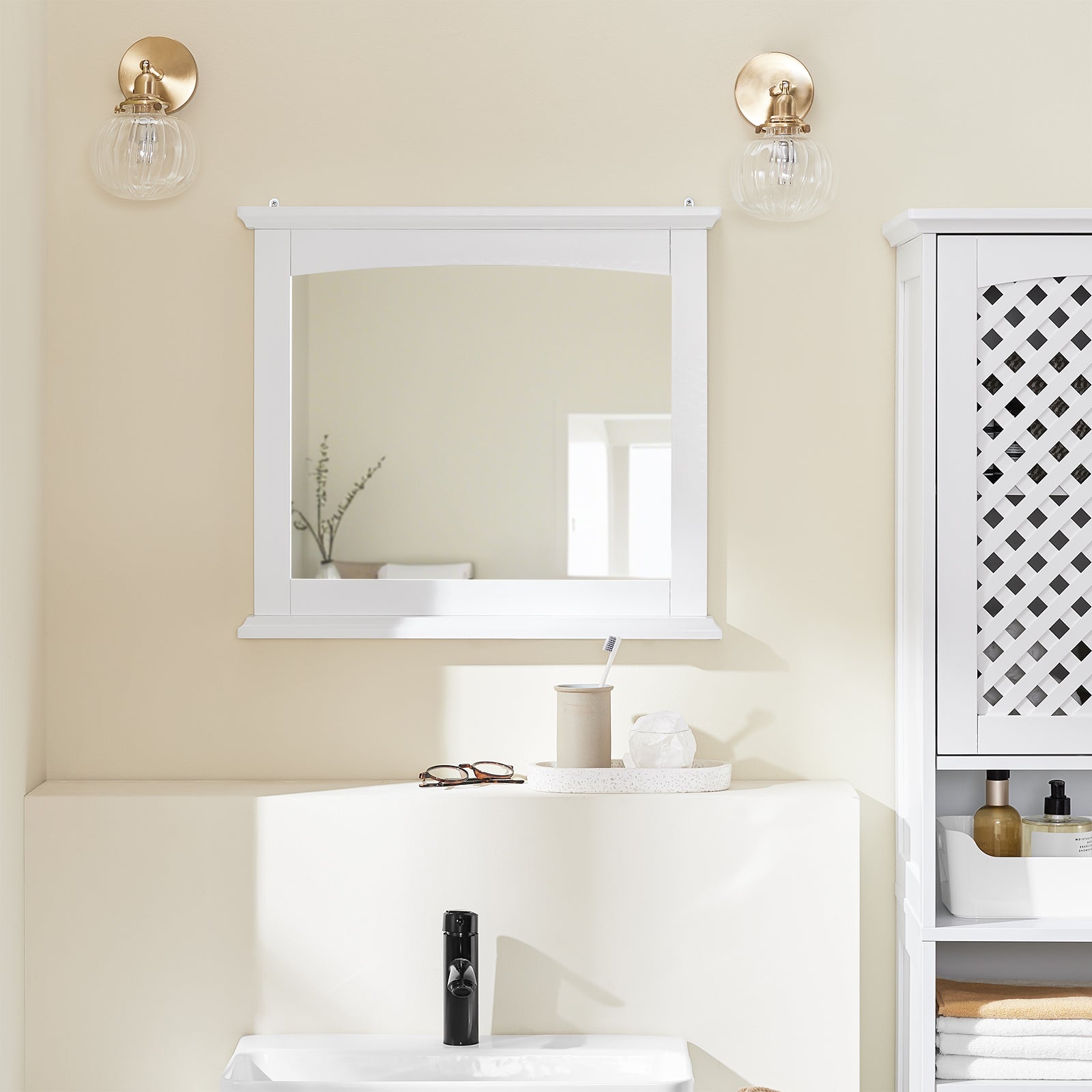 SoBuy | Badspiegel mit Ablage | Wandspiegel | Spiegel Weiß | BZR212-W