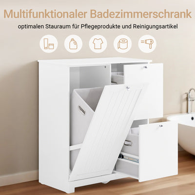 SoBuy | Badezimmerschrank | mit 1 großem Wäschesammler | 2 herausnehmbaren kleinen Stoffkörben | Wäschekorb Weiß | BZR213-W
