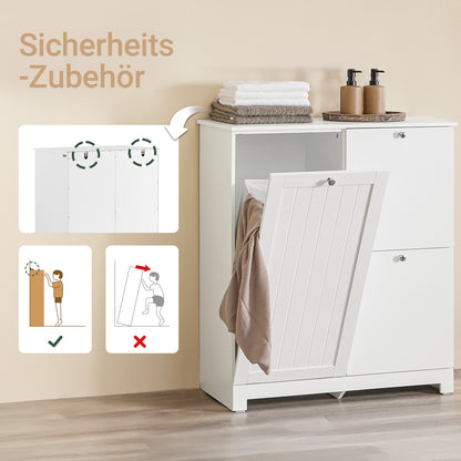SoBuy | Badezimmerschrank | mit 1 großem Wäschesammler | 2 herausnehmbaren kleinen Stoffkörben | Wäschekorb Weiß | BZR213-W