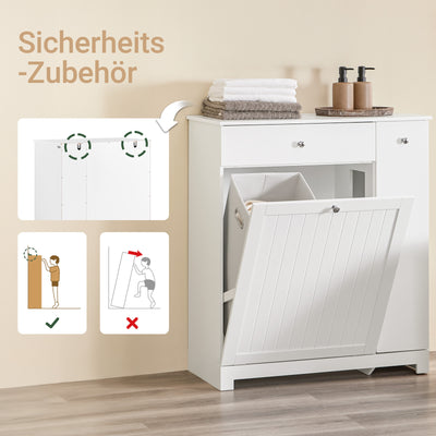 Vorverkauf | SoBuy | Badezimmerschrank | mit 1 Schublade | 2 Wäschekörben & Ausziehfach | Weiß | 78x38x90cm | BZR214-W