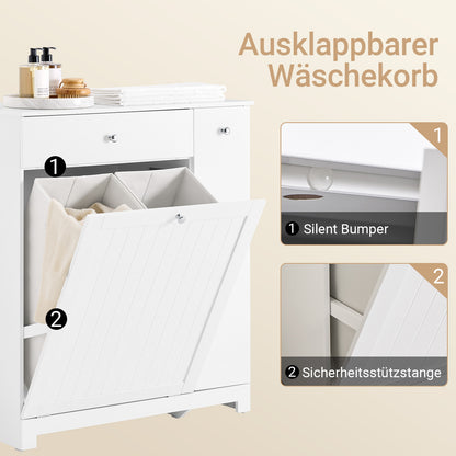 SoBuy | Badezimmerschrank | mit 1 Schublade | 2 Wäschekörben & Ausziehfach | Weiß | 78x38x90cm | BZR214-W