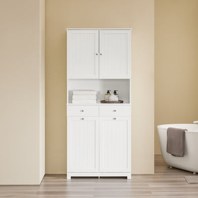 Vorverkauf | SoBuy | Hochschrank schmal | mit 2 Wäschekörben | 2 Schubladen | Weiß | BZR215-W