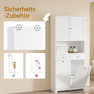 Vorverkauf | SoBuy | Hochschrank schmal | mit 2 Wäschekörben | 2 Schubladen | Weiß | BZR215-W
