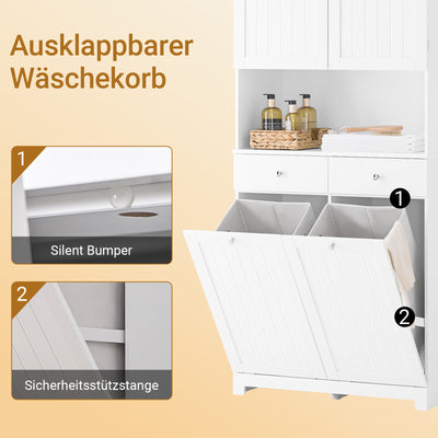 Vorverkauf | SoBuy | Hochschrank schmal | mit 2 Wäschekörben | 2 Schubladen | Weiß | BZR215-W