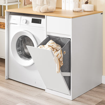 Vorverkauf | SoBuy | Waschmaschinenschrank | mit Wäschekorb & Schublade | Weiß BZR217-WN