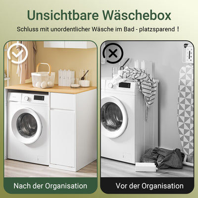Vorverkauf | SoBuy | Waschmaschinenschrank | mit Wäschekorb & Schublade | Weiß BZR217-WN