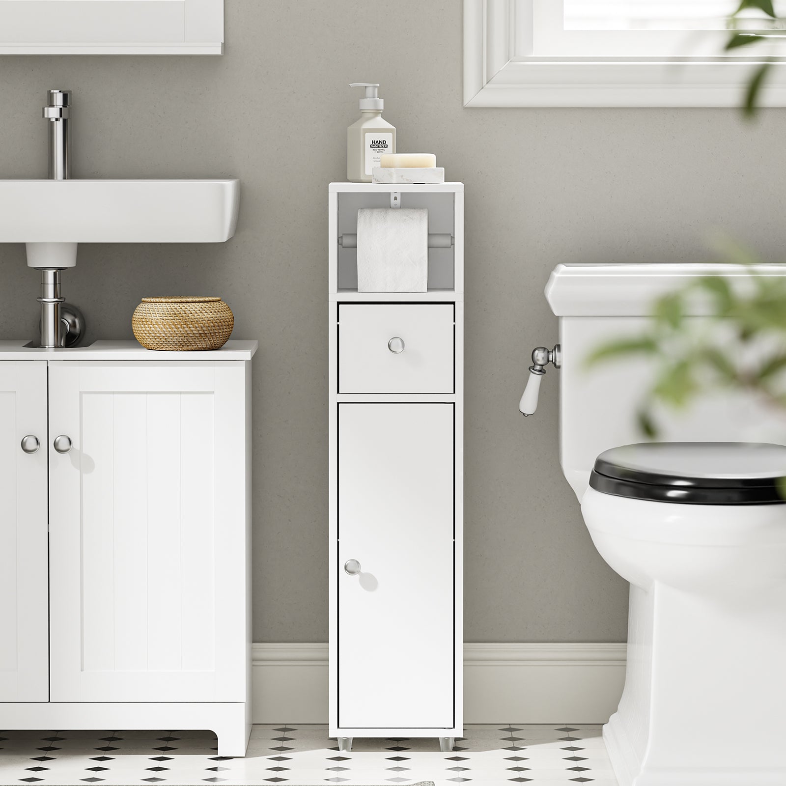 SoBuy | Badschrank Schmal 20cm | Toilettenpapierschrank mit Schublade Weiß | BZR219-W