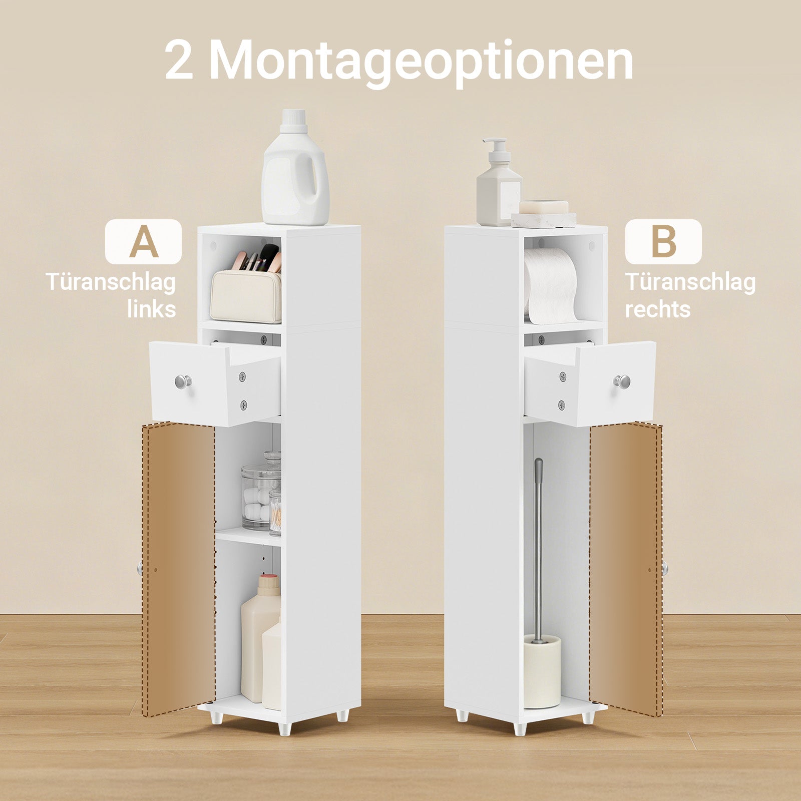 SoBuy | Badschrank Schmal 20cm | Toilettenpapierschrank mit Schublade Weiß | BZR219-W