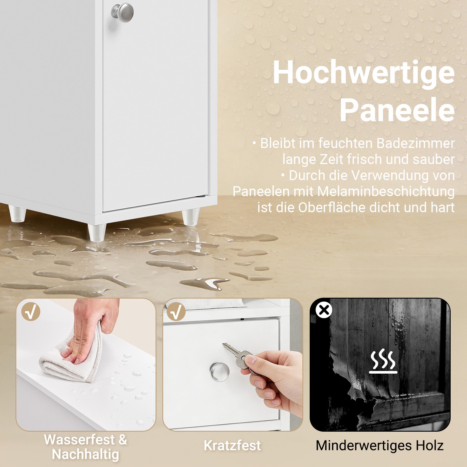 SoBuy | Badschrank Schmal 20cm | Toilettenpapierschrank mit Schublade Weiß | BZR219-W