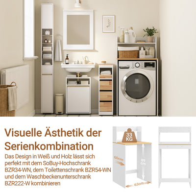 SoBuy Waschmaschinenschrank Waschküchen Organizer offenes Fach Weiß 65x60x126 cm BZR224-WN