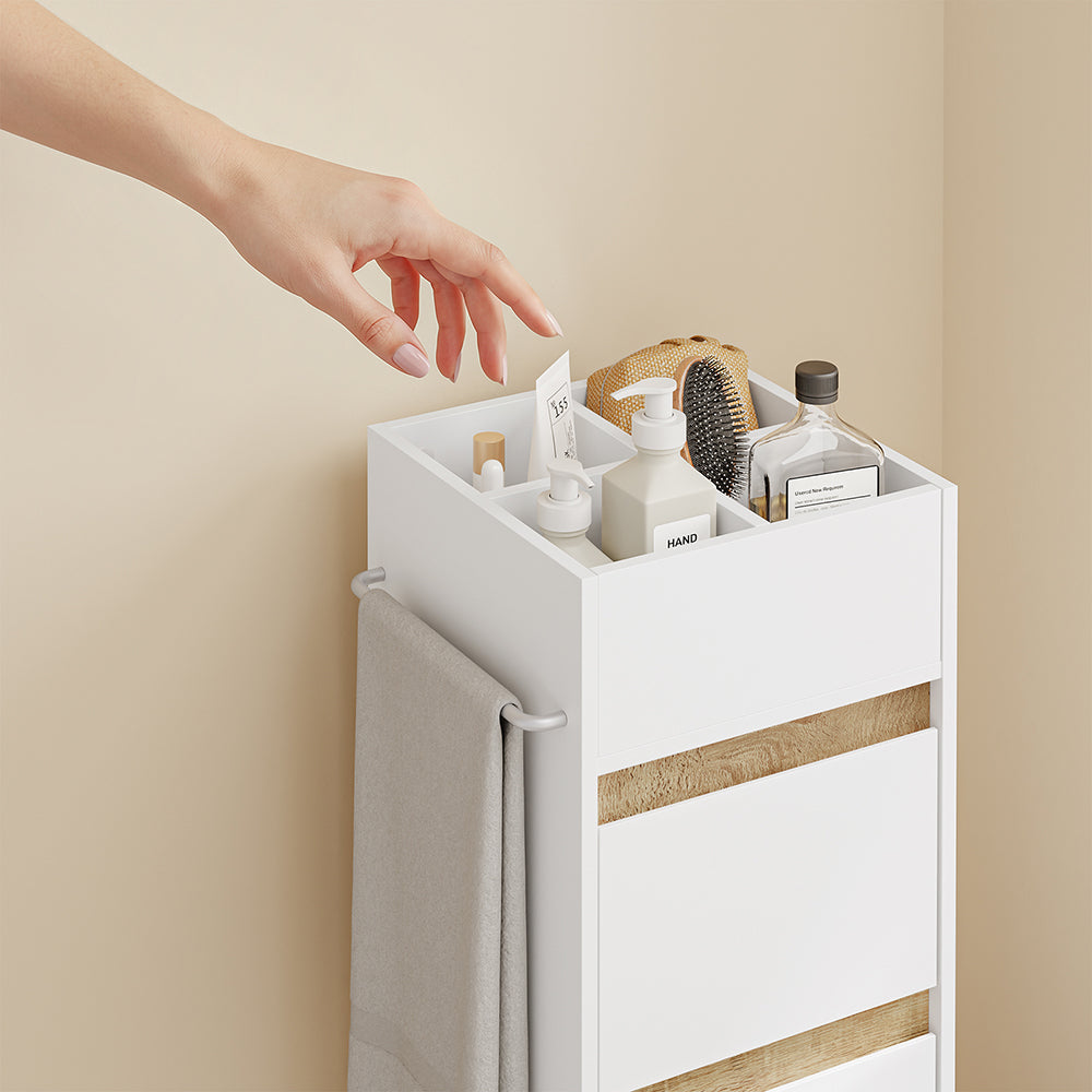 SoBuy | Badezimmer Hochschrank | Badezimmerschrank schmal Nischenregal Weiß | White | BZR225-WN