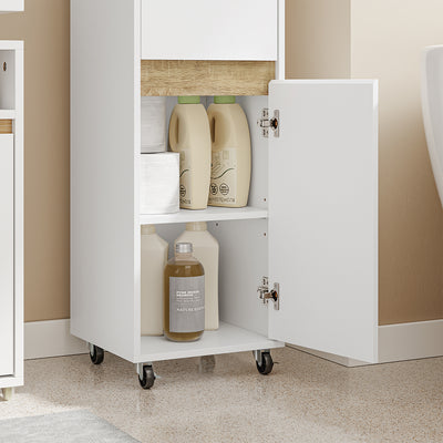 SoBuy | Badezimmer Hochschrank | Badezimmerschrank schmal Nischenregal Weiß | White | BZR225-WN