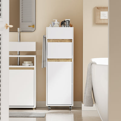 SoBuy | Badezimmer Hochschrank | Badezimmerschrank schmal Nischenregal Weiß | White | BZR225-WN