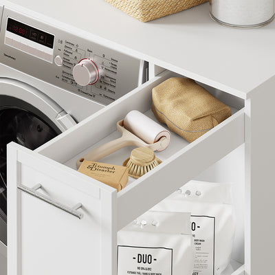 SoBuy | Waschmaschinenregal | Waschmaschinenunterschrank mit Schublade und Auszug | White | BZR229-W