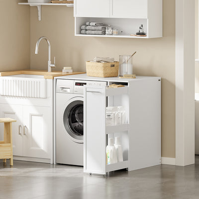 SoBuy | Waschmaschinenregal | Waschmaschinenunterschrank mit Schublade und Auszug | White | BZR229-W
