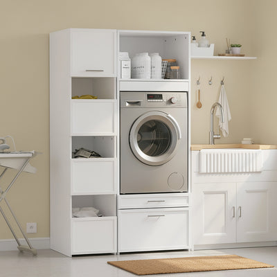 SoBuy | Waschmaschinenregal | Waschmaschinenumbauschrank mit Türen & | White | BZR230-W