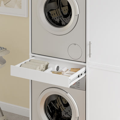 SoBuy | Wäschesammler | Waschmaschinenschrank mit Türen und Schublade | White | BZR231-W