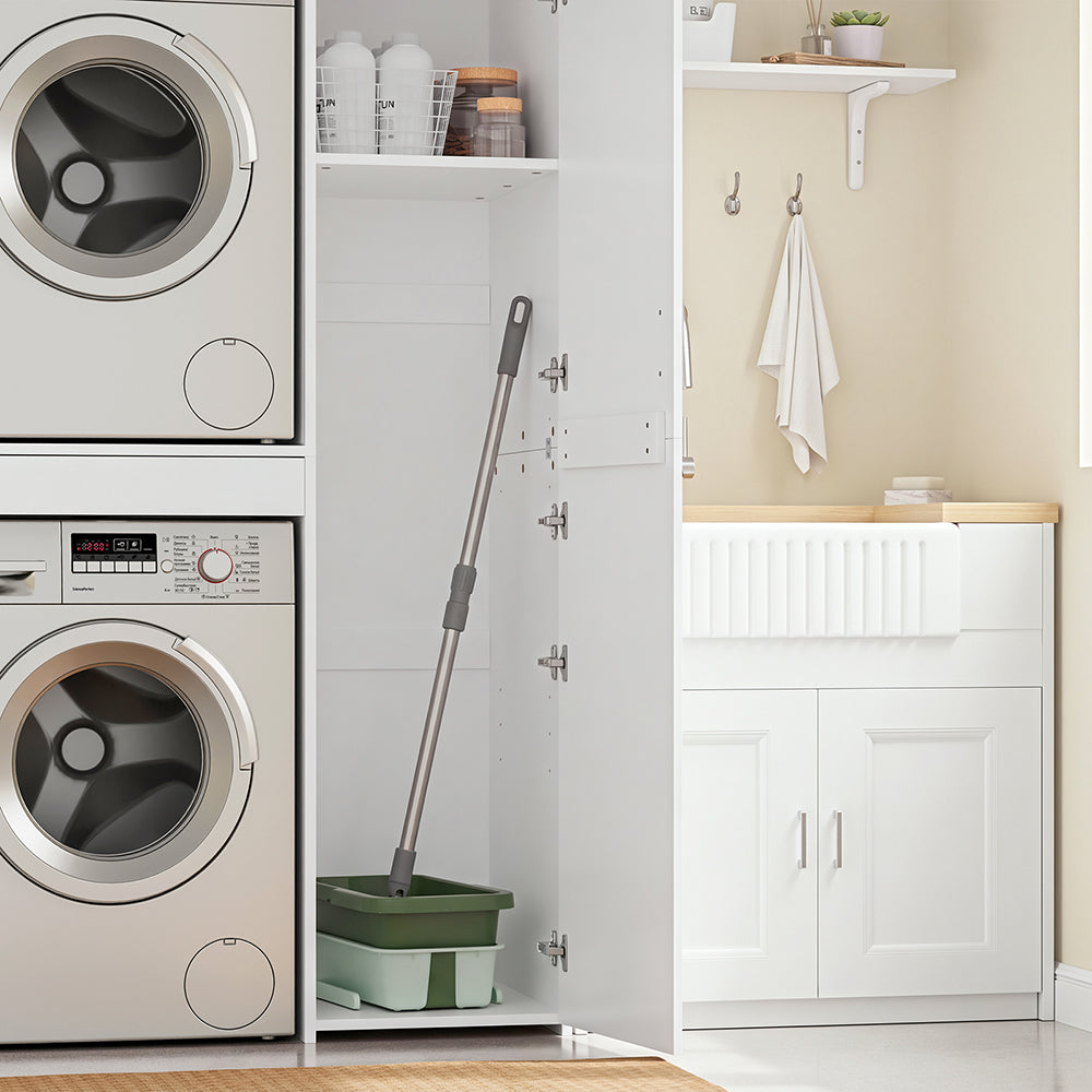 SoBuy | Wäschesammler | Waschmaschinenschrank mit Türen und Schublade | White | BZR231-W