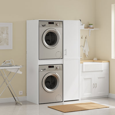 SoBuy | Wäschesammler | Waschmaschinenschrank mit Türen und Schublade | White | BZR231-W