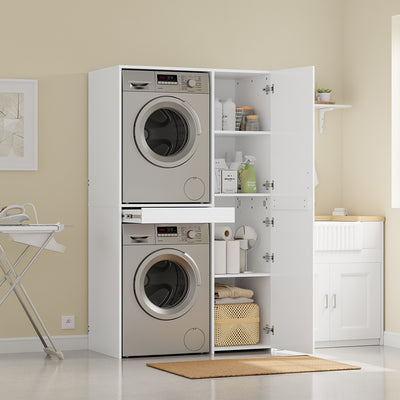 SoBuy | Wäschesammler | Waschmaschinenschrank mit Türen und Schublade | White | BZR231-W